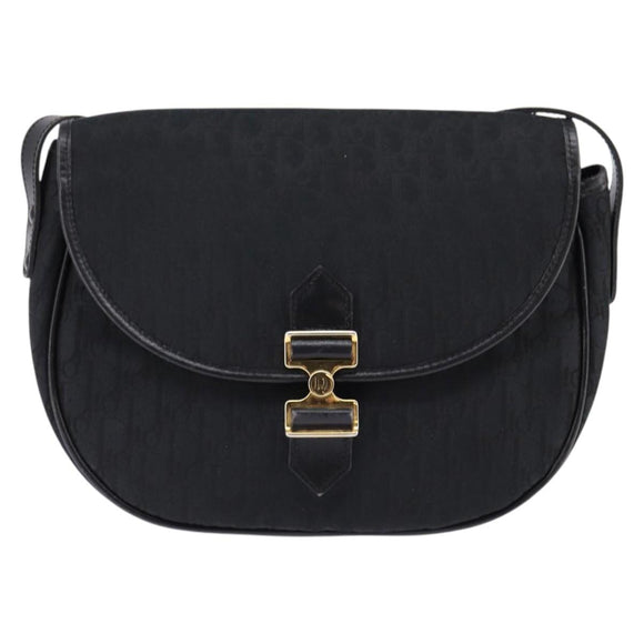 Christian Dior Trotter Canvas Shoulder Bag Black Gold Auth SW1717