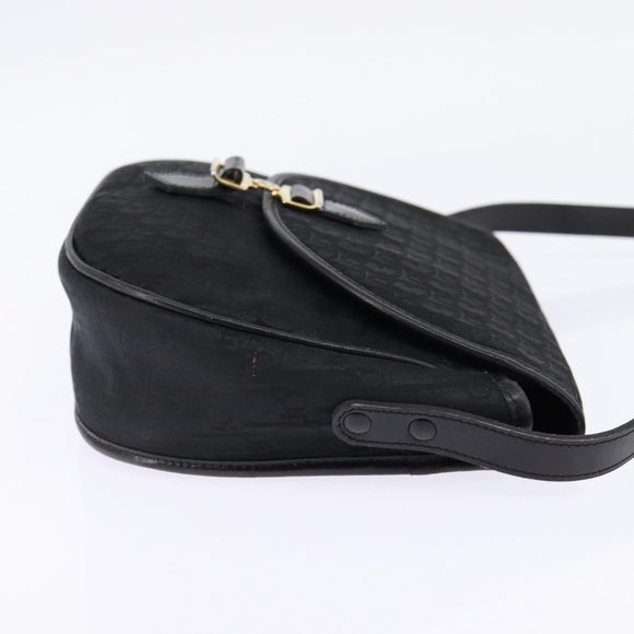 Christian Dior Trotter Canvas Shoulder Bag Black Gold Auth SW1717
