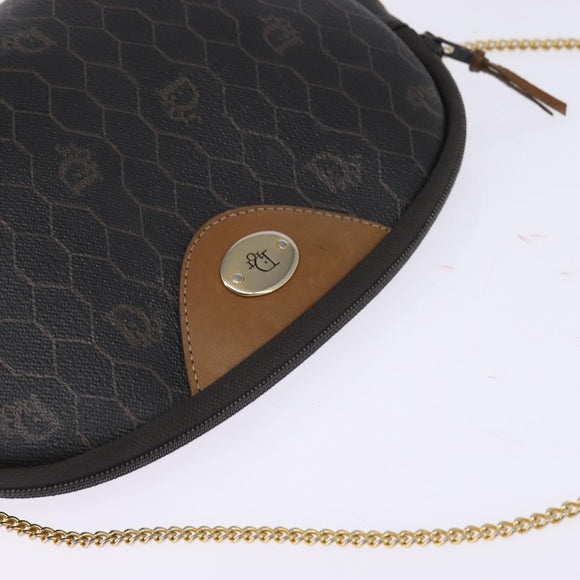 Christian Dior Honeycomb Canvas Chain Shoulder Bag PVC Black Gold Auth SW1718