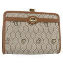 Christian Dior Honeycomb Canvas Pouch PVC Beige Gold Auth SW1719-1