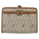 Christian Dior Honeycomb Canvas Pouch PVC Beige Gold Auth SW1719-13