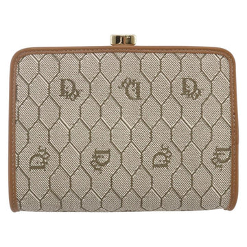 Christian Dior Honeycomb Canvas Pouch PVC Beige Gold Auth SW1719 - 0