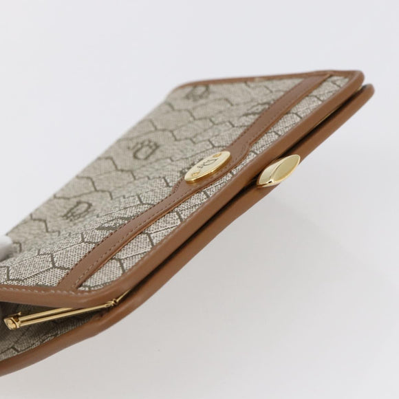 Christian Dior Honeycomb Canvas Pouch PVC Beige Gold Auth SW1719