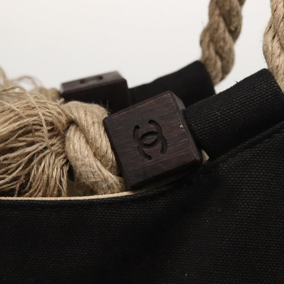 CHANEL Bysy Line Tote Bag Canvas Black CC Auth SW1726