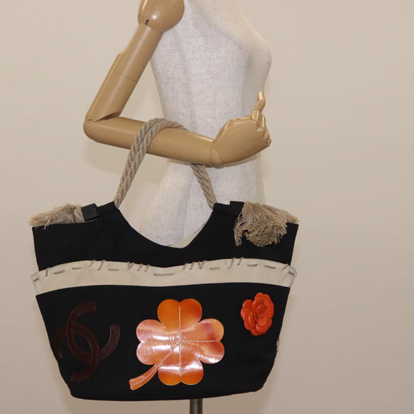 CHANEL Bysy Line Tote Bag Canvas Black CC Auth SW1726