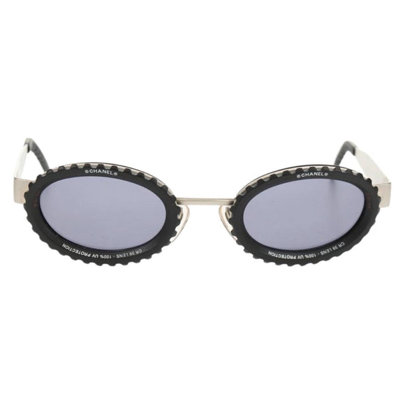 CHANEL 31 RUE CAMBON Sunglasses Metal Silver Black 10506 90405 CC Auth SW1746V