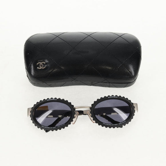 CHANEL 31 RUE CAMBON Sunglasses Metal Silver Black 10506 90405 CC Auth SW1746V