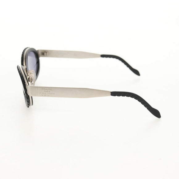 CHANEL 31 RUE CAMBON Sunglasses Metal Silver Black 10506 90405 CC Auth SW1746V
