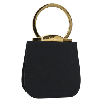 Salvatore Ferragamo Gancini Hand Bag Nylon Black Gold Auth SW1751V