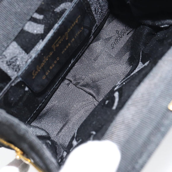 Salvatore Ferragamo Gancini Hand Bag Nylon Black Gold Auth SW1751V