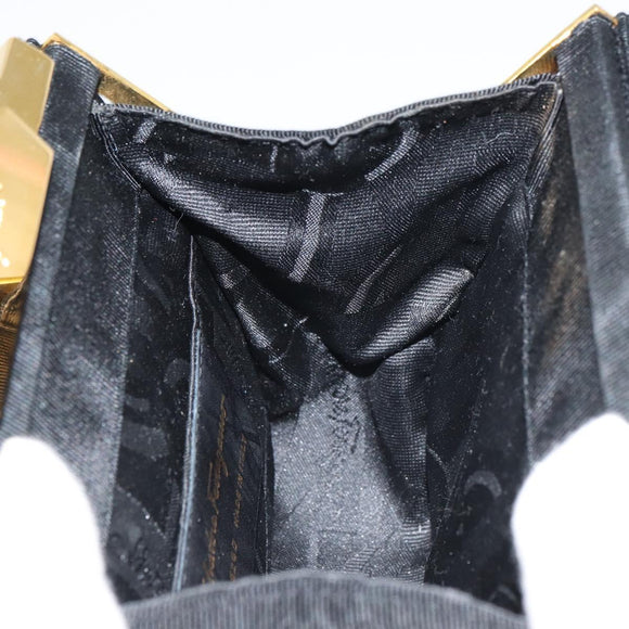 Salvatore Ferragamo Gancini Hand Bag Nylon Black Gold Auth SW1751V