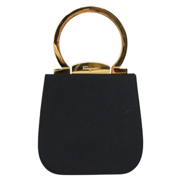 Salvatore Ferragamo Gancini Hand Bag Nylon Black Gold Auth SW1751V - 0