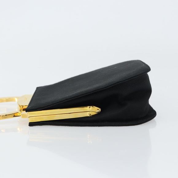 Salvatore Ferragamo Gancini Hand Bag Nylon Black Gold Auth SW1751V