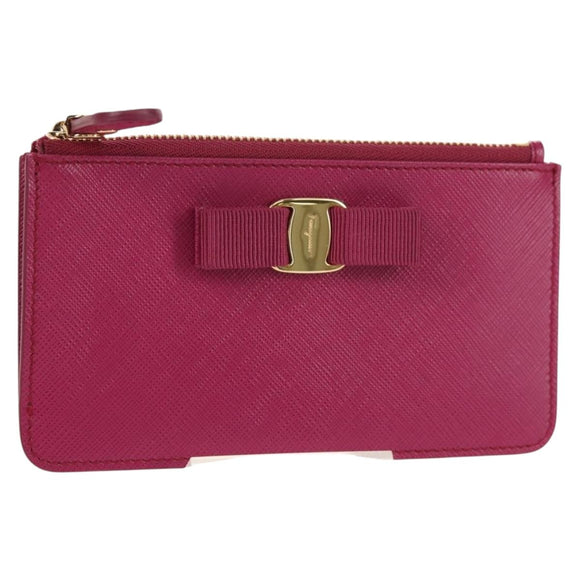 Salvatore Ferragamo Compact Wallet Vala Wallet Leather Purple Gold Auth SW1752V