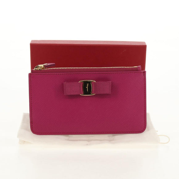 Salvatore Ferragamo Compact Wallet Vala Wallet Leather Purple Gold Auth SW1752V