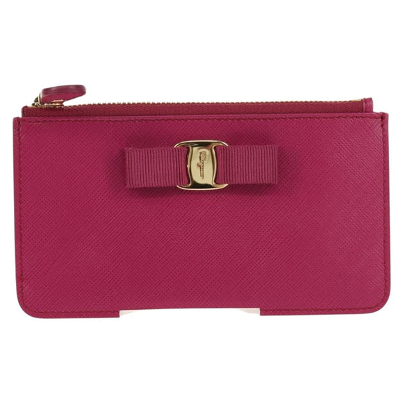 Salvatore Ferragamo Compact Wallet Vala Wallet Leather Purple Gold Auth SW1752V