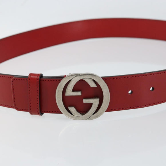 GUCCI Belt Leather 46.1"" Red 105 42 493075 Auth SW1756