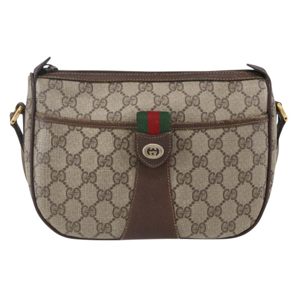 GUCCI GG Supreme Web Sherry Line Bag PVC Beige Gold Red 89 02 032 Auth SW1762