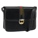 GUCCI Web Sherry Line Shoulder Bag Leather Black Gold Auth SW1764-1