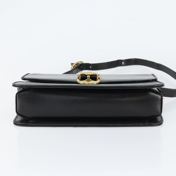 GUCCI Web Sherry Line Shoulder Bag Leather Black Gold Auth SW1764