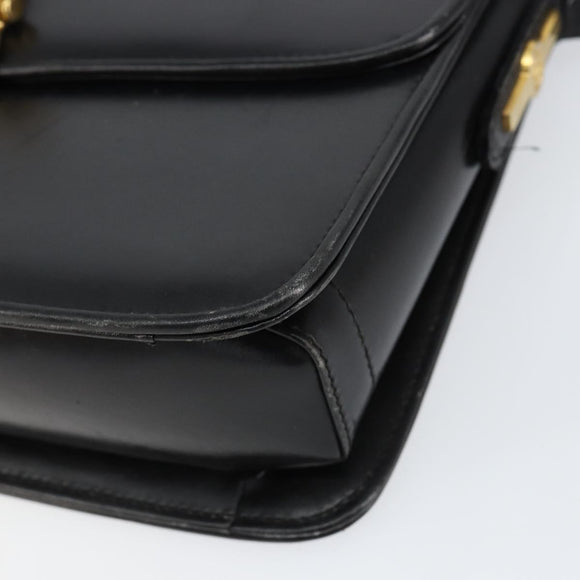 GUCCI Web Sherry Line Shoulder Bag Leather Black Gold Auth SW1764