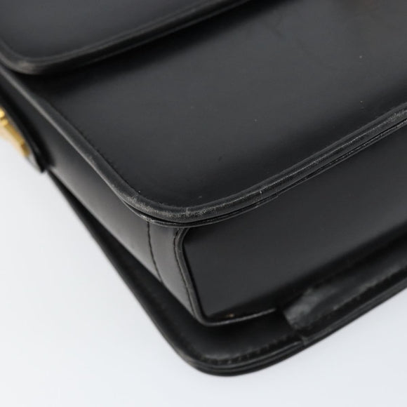 GUCCI Web Sherry Line Shoulder Bag Leather Black Gold Auth SW1764