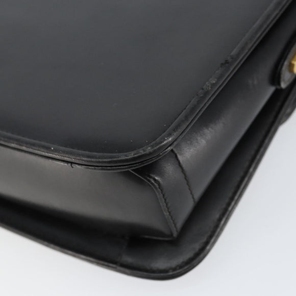 GUCCI Web Sherry Line Shoulder Bag Leather Black Gold Auth SW1764