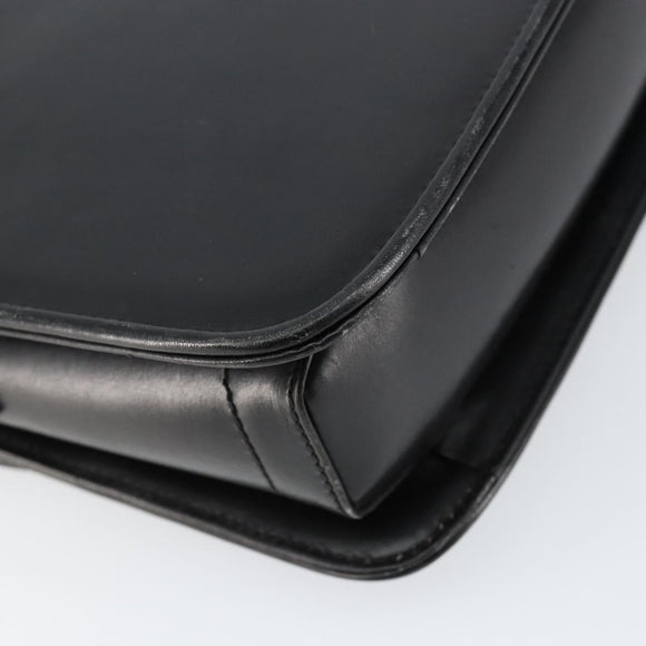 GUCCI Web Sherry Line Shoulder Bag Leather Black Gold Auth SW1764