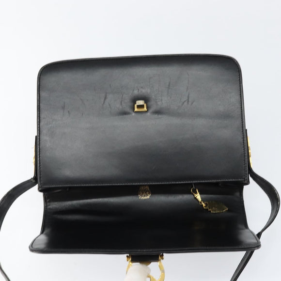 GUCCI Web Sherry Line Shoulder Bag Leather Black Gold Auth SW1764