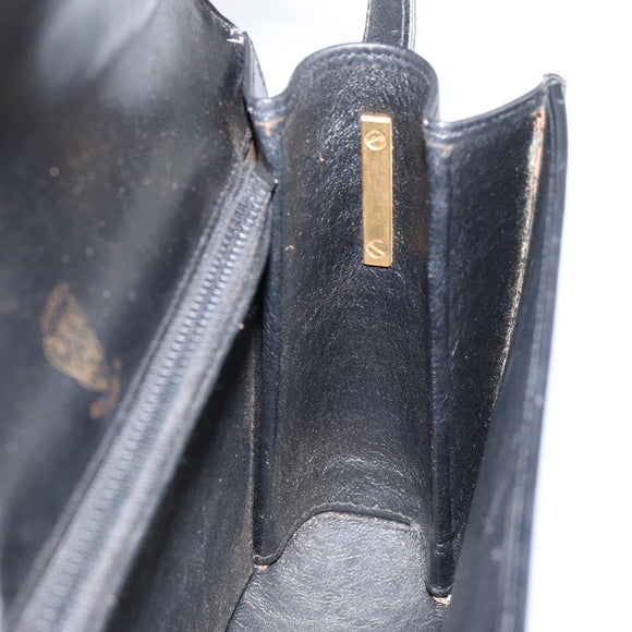 GUCCI Web Sherry Line Shoulder Bag Leather Black Gold Auth SW1764