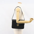 GUCCI Web Sherry Line Shoulder Bag Leather Black Gold Auth SW1764-24