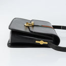 GUCCI Web Sherry Line Shoulder Bag Leather Black Gold Auth SW1764-3