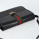 GUCCI Web Sherry Line Shoulder Bag Leather Black Gold Auth SW1764-6