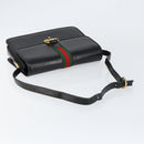 GUCCI Web Sherry Line Shoulder Bag Leather Black Gold Auth SW1764-7