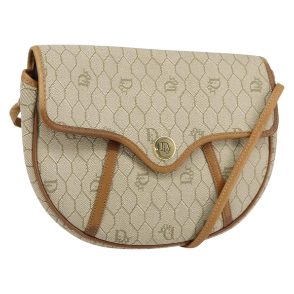 Christian Dior Honeycomb Canvas Shoulder Bag PVC Beige Gold Auth SW1766