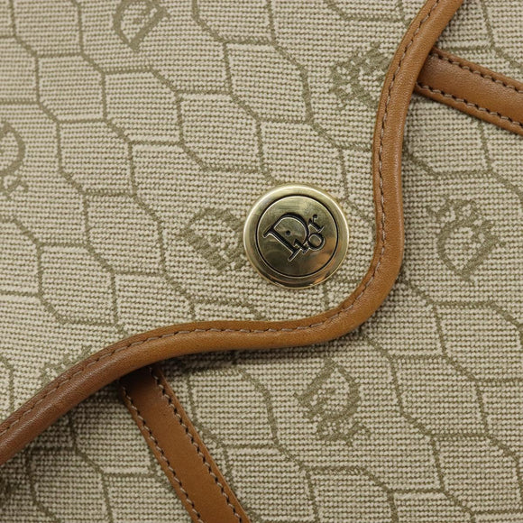 Christian Dior Honeycomb Canvas Shoulder Bag PVC Beige Gold Auth SW1766