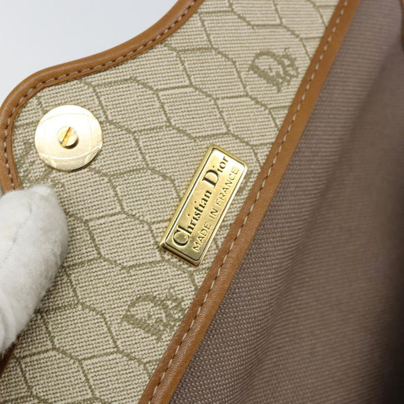 Christian Dior Honeycomb Canvas Shoulder Bag PVC Beige Gold Auth SW1766