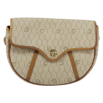 Christian Dior Honeycomb Canvas Shoulder Bag PVC Beige Gold Auth SW1766 - 0