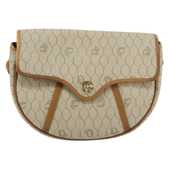 Christian Dior Honeycomb Canvas Shoulder Bag PVC Beige Gold Auth SW1766