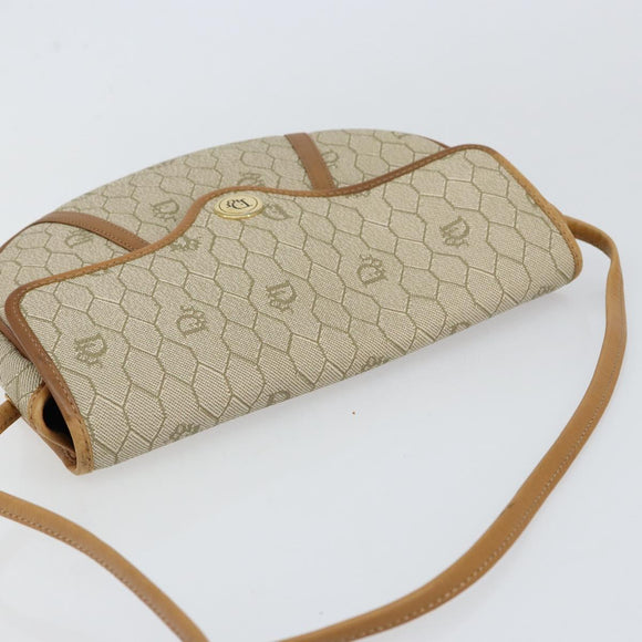 Christian Dior Honeycomb Canvas Shoulder Bag PVC Beige Gold Auth SW1766