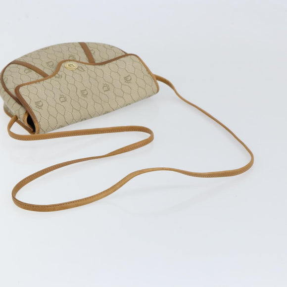 Christian Dior Honeycomb Canvas Shoulder Bag PVC Beige Gold Auth SW1766