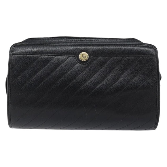 Christian Dior Shoulder Bag Leather Black Gold Auth SW1767