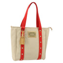LOUIS VUITTON Antigua Cabas MM Tote Bag Canvas Beige Red M40035 LV Auth SW1779-1