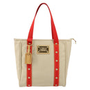LOUIS VUITTON Antigua Cabas MM Tote Bag Canvas Beige Red M40035 LV Auth SW1779-13