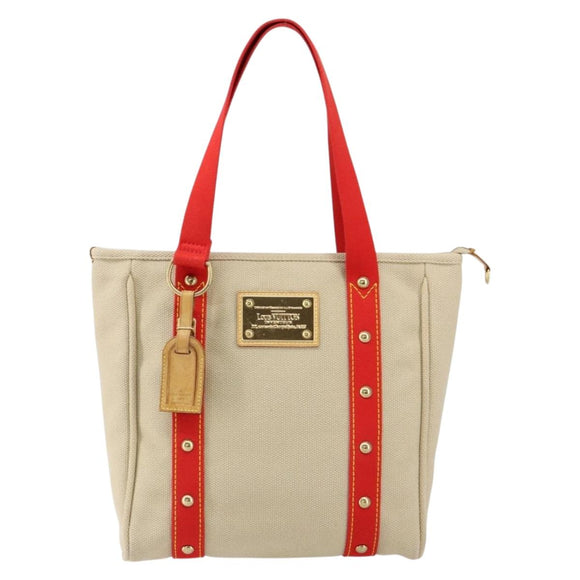 LOUIS VUITTON Antigua Cabas MM Tote Bag Canvas Beige Red M40035 LV Auth SW1779