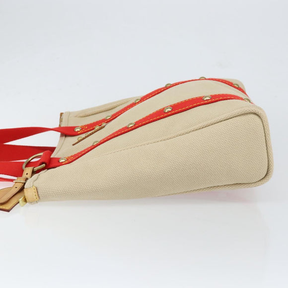 LOUIS VUITTON Antigua Cabas MM Tote Bag Canvas Beige Red M40035 LV Auth SW1779