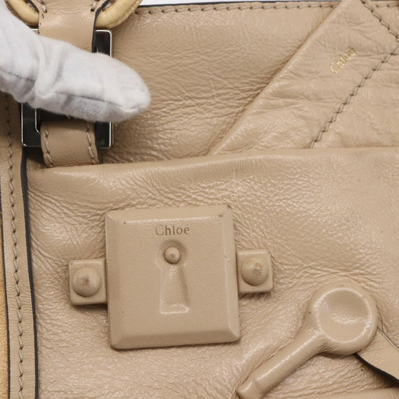 Chloe Tote Bag Leather Beige Brown Auth SW1787