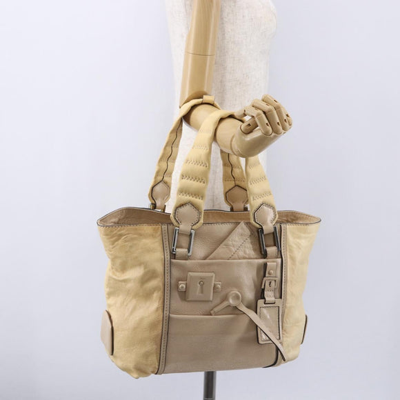 Chloe Tote Bag Leather Beige Brown Auth SW1787