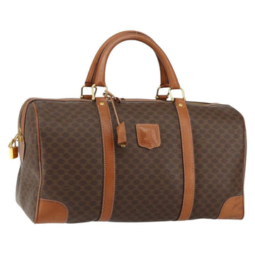 CELINE Macadam Canvas Boston Bag PVC Brown Gold Auth SW1788