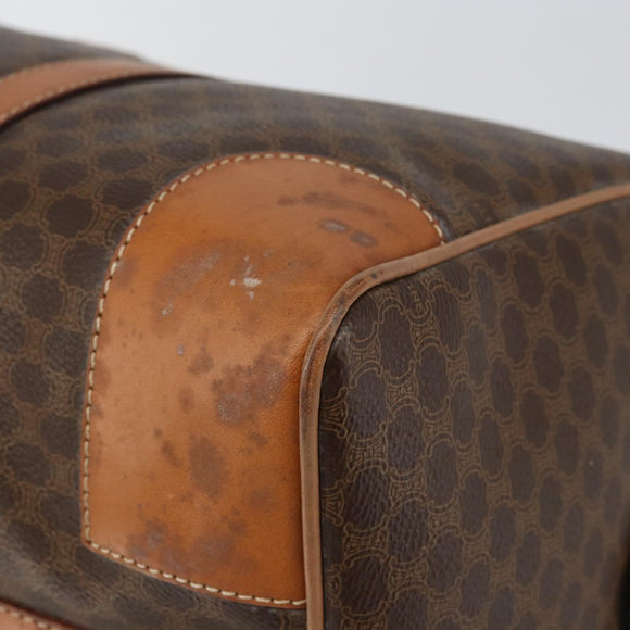 CELINE Macadam Canvas Boston Bag PVC Brown Gold Auth SW1788